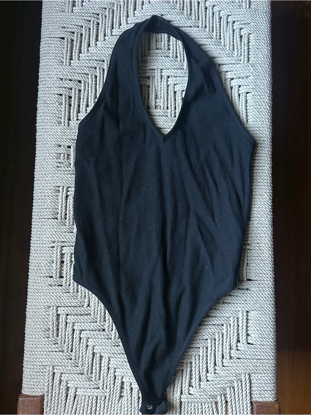 Black Ribbed Halter-Style Bodysuit for Women